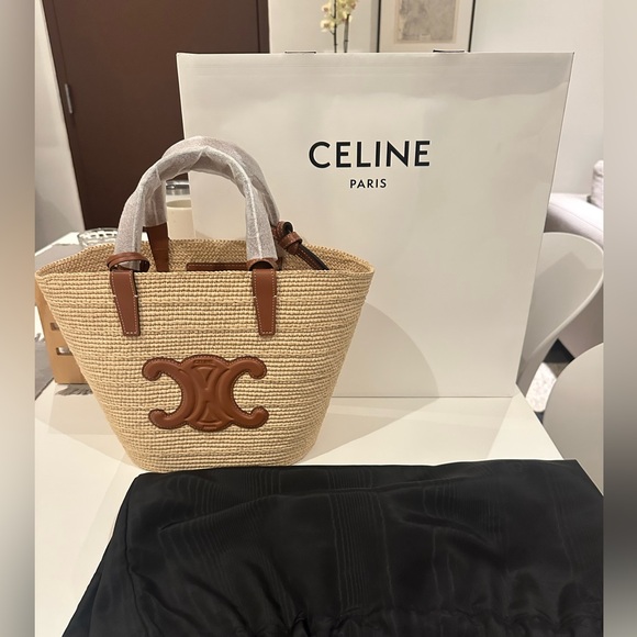 Celine Handbags - Celine TEEN SUPPLE CELINE CLASSIC PANIER IN RAFFIA AND CALFSKIN